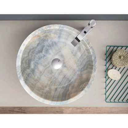 Gray Onyx Vessel Sink Polished 16 Inch Round Countertop Bathroom