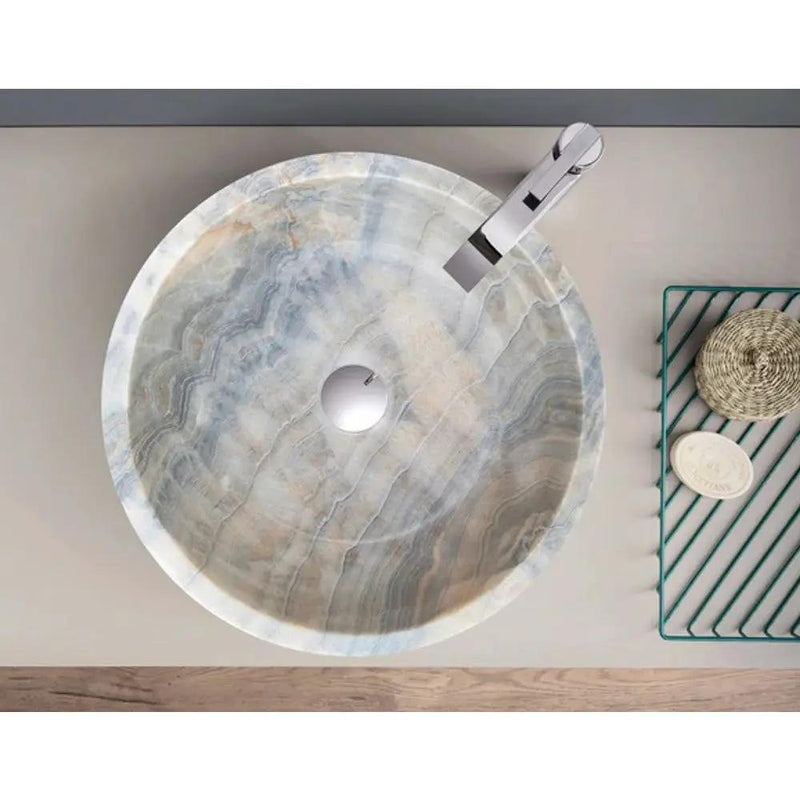 Gray Onyx Vessel Sink Polished 16 Inch Round Countertop Bathroom