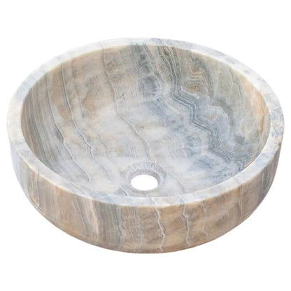 Gray Onyx Vessel Sink Polished 16 Inch Round Countertop Bathroom