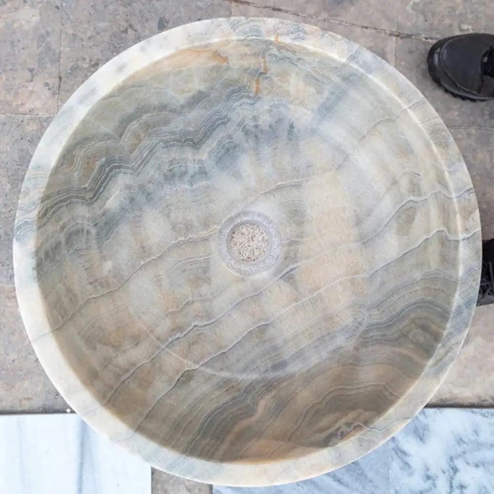 Gray Onyx Vessel Sink Polished 16 Inch Round Countertop Bathroom