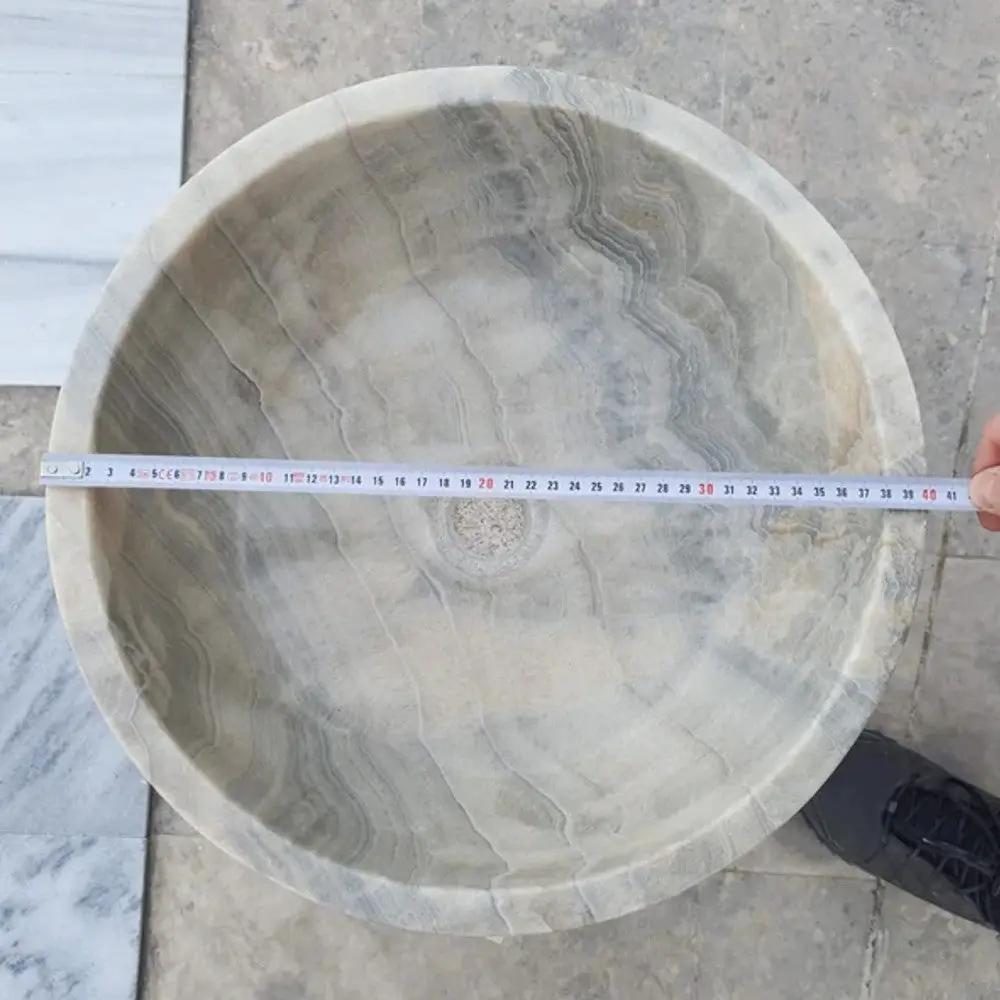 Gray Onyx Vessel Sink Polished 16 Inch Round Countertop Bathroom