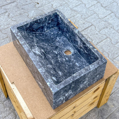 Bursa Gray Marble Rectangular Stone Above Vanity Bathroom Sink Polished (W)12" (L)18" (H)6" - In Stock
