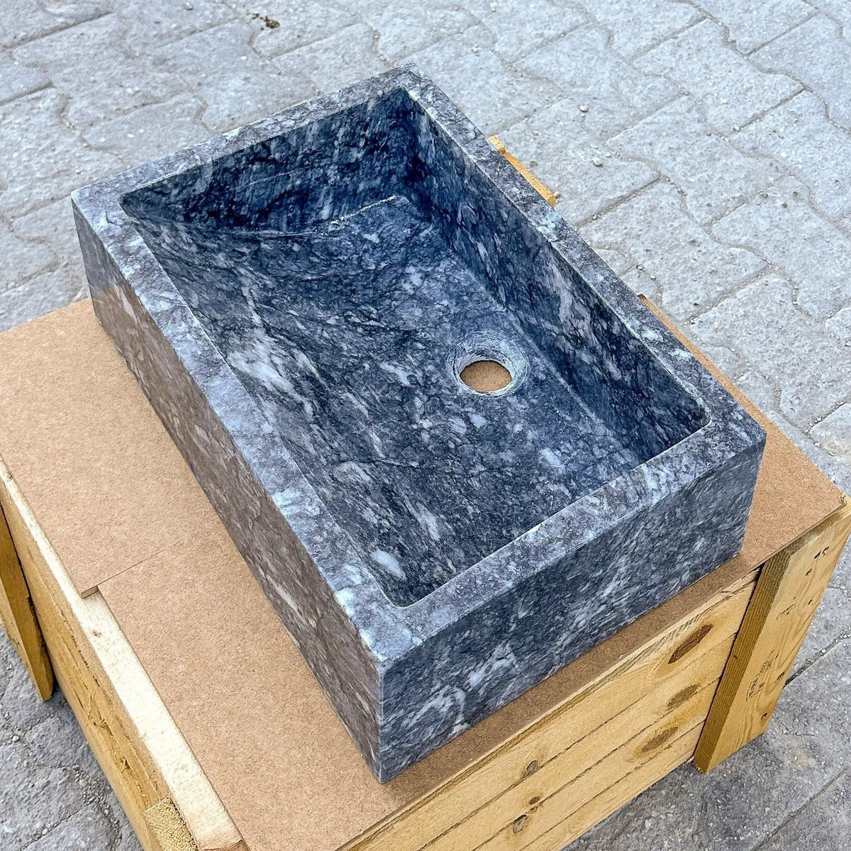 18x12 Polished Gray Marble Hand Carved Rectangular Farmhouse Sink
