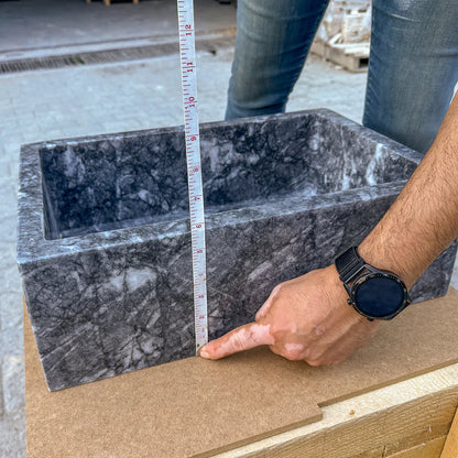 Bursa Gray Marble Rectangular Stone Above Vanity Bathroom Sink Polished (W)12" (L)18" (H)6" - In Stock