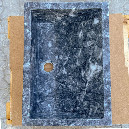18x12 Polished Gray Marble Hand Carved Rectangular Farmhouse Sink