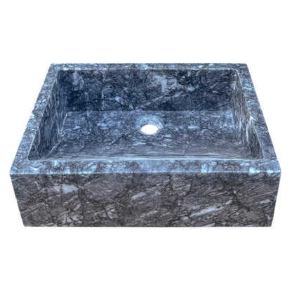 18x12 Polished Gray Marble Hand Carved Rectangular Farmhouse Sink