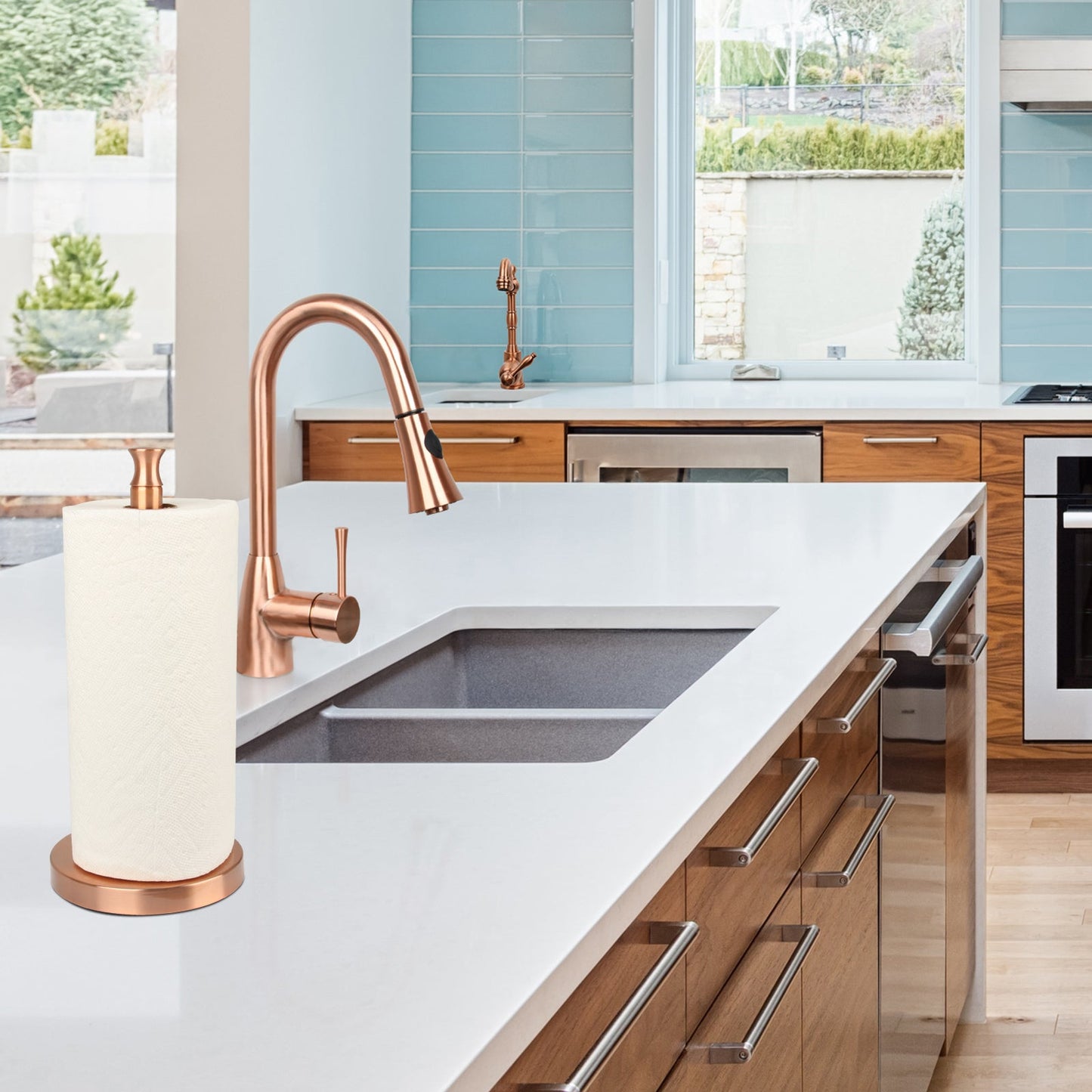 Copper Paper Towel Holder Roll Dispenser Stand for Kitchen Countertop & Dining Room Table
