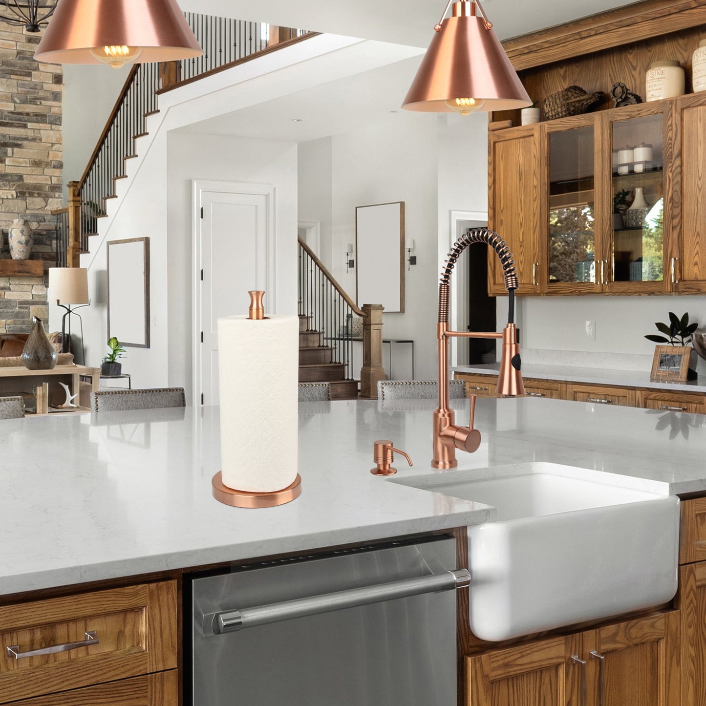 Copper Paper Towel Holder Roll Dispenser Stand for Kitchen Countertop & Dining Room Table