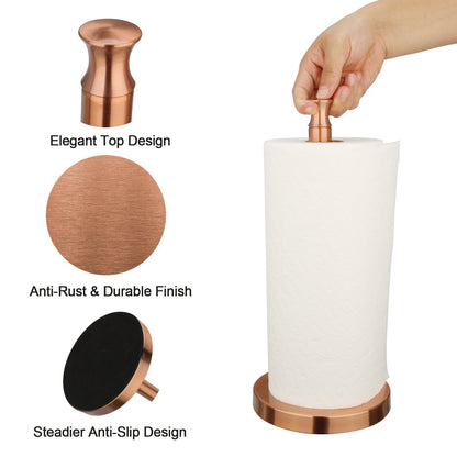 Copper Paper Towel Holder Roll Dispenser Stand for Kitchen Countertop & Dining Room Table