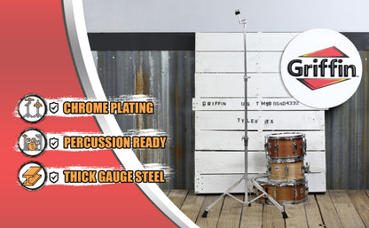 Straight Cymbal Stand by GRIFFIN | Deluxe Percussion Drum Hardware Set for Mounting Medium-Duty Crash, Ride & Splash Cymbals | Double Braced Legs, Slip-Proof Gear Holder | Light for Mobile Drummers