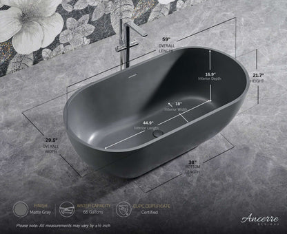 Cascade 59” Freestanding Solid Surface Bathtub