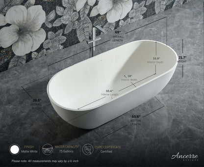 Cascade 69 ” Freestanding Solid Surface Bathtub