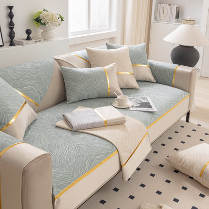 Modular Sofa Cover for Sectionals, Gold Striped Non-Slip Couch Protector