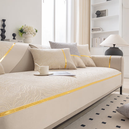 Modular Sofa Cover for Sectionals, Gold Striped Non-Slip Couch Protector