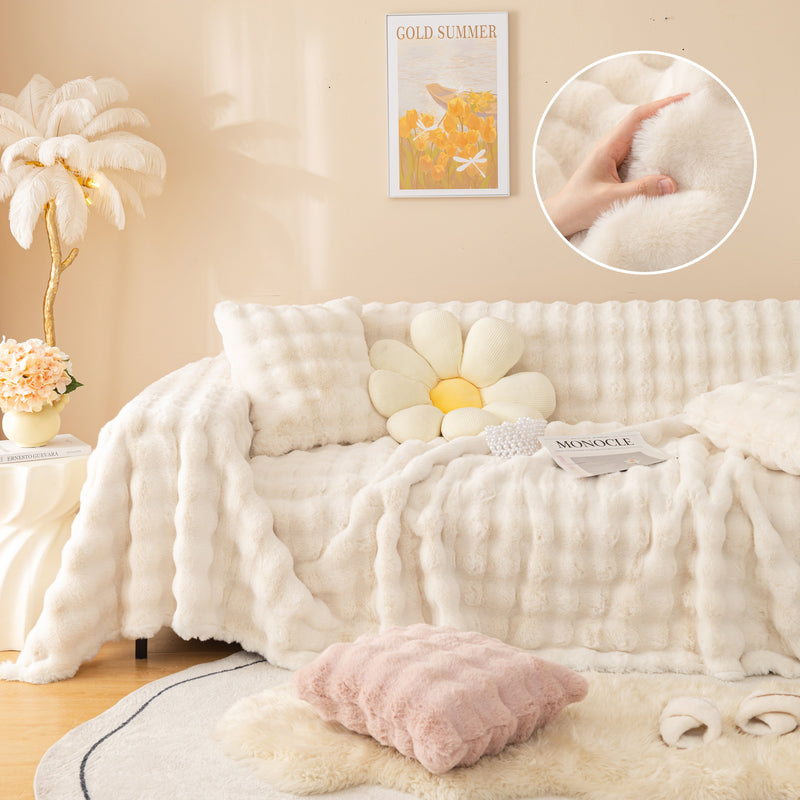 Super Soft Fluffy Faux Rabbit Fur Sofa Throw Blanket, view 2