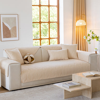 Leaf Vein Textured Cotton Quilted Sofa Slipcover, Non-Slip Modular Couch Covers
