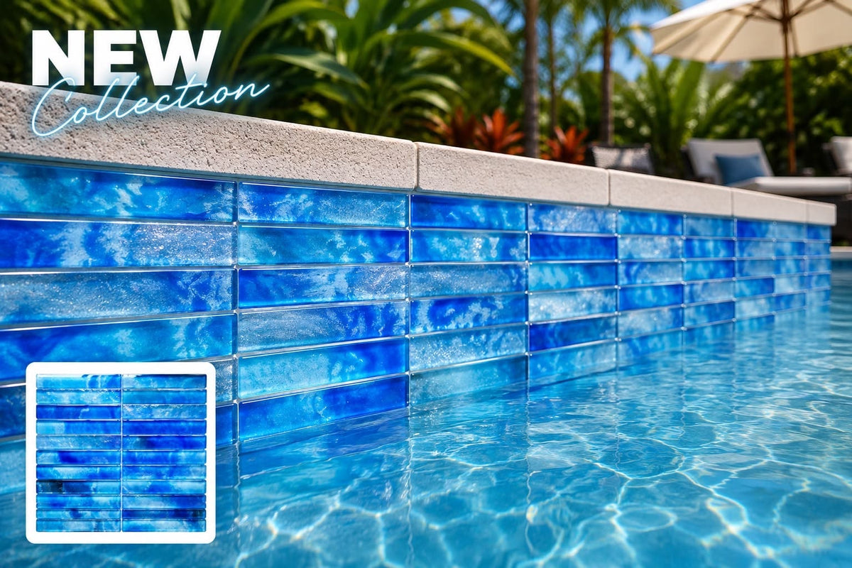 Santorini Blue Stacked 1x6 Glass Tile