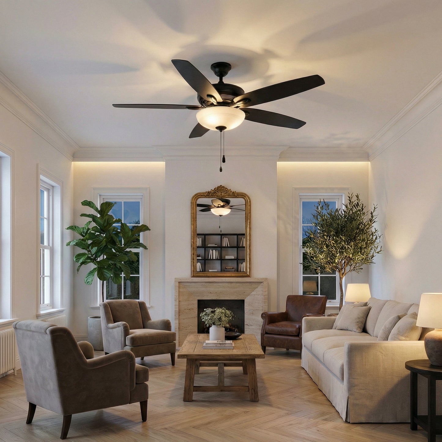 52" Traditional Pull Chain 5 Blades Ceiling Fan with Light