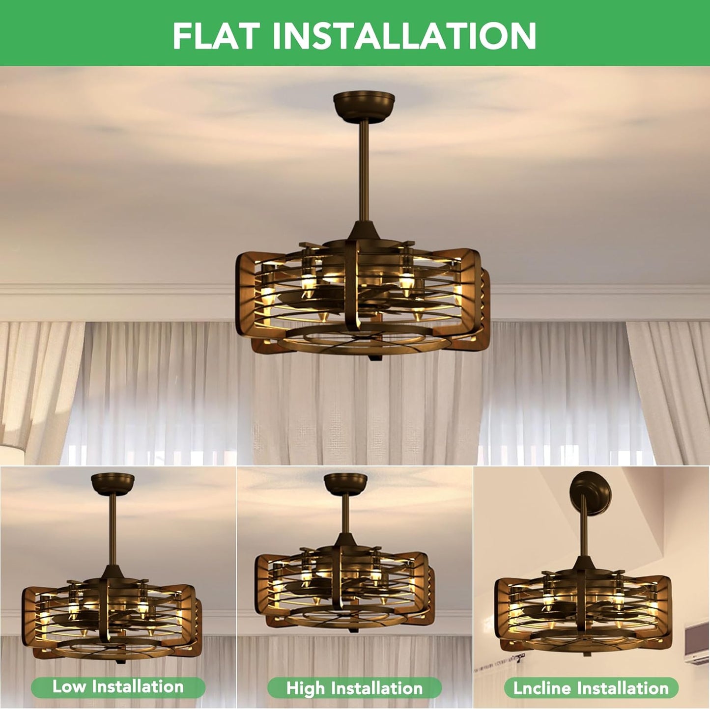 Caged Ceiling Fans with 6 LED Lights