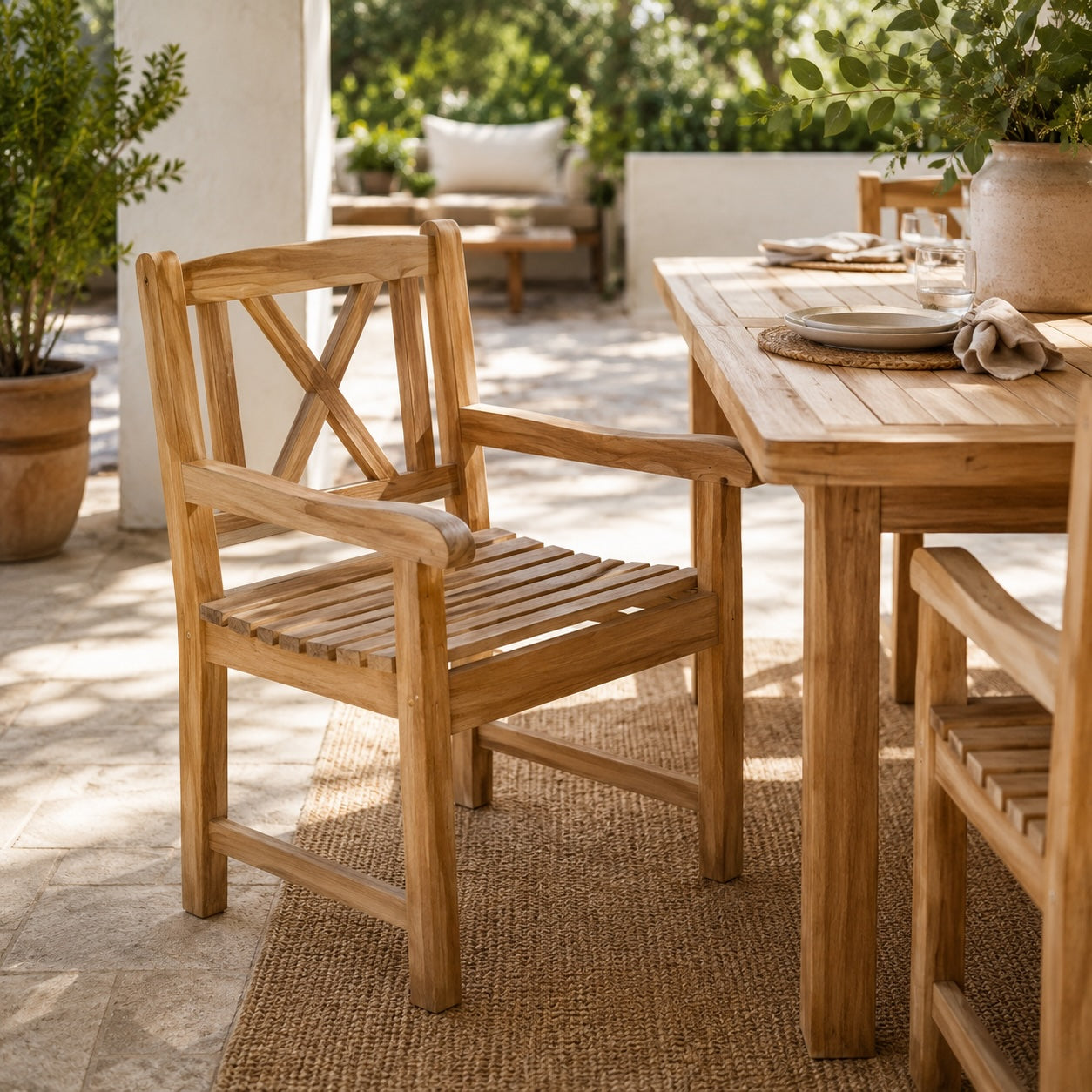 Åre Natural Teak Outdoor Patio Dining Chair with Arm Rests