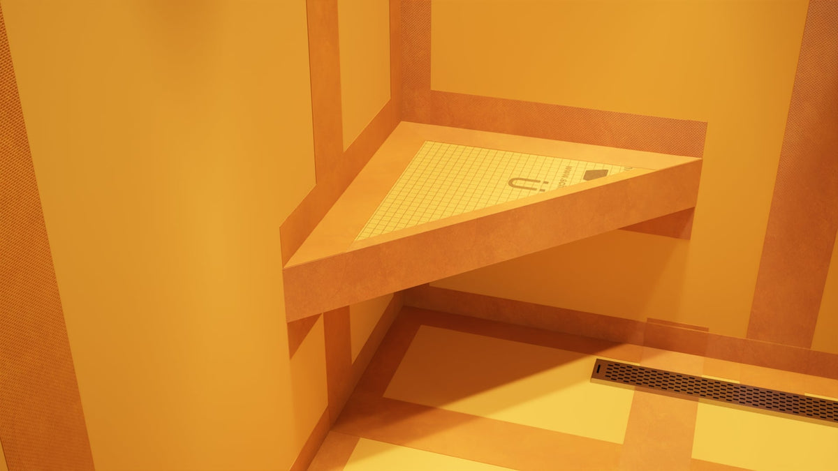 The Original Floating Corner Shower Bench Kit™ with Orange Waterproof Board
