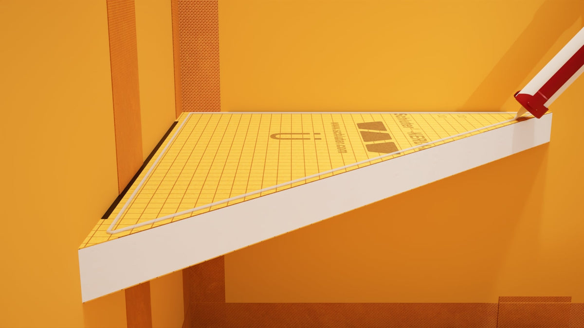 The Original Floating Corner Shower Bench Kit™ with Orange Waterproof Board