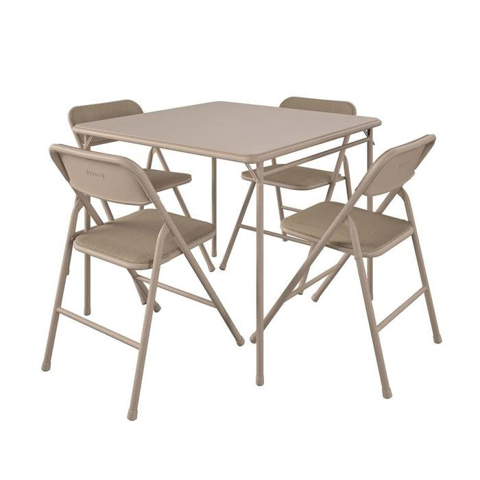 5-Piece Square Folding Dining Table with 4 Chairs Guest Set Game Table - Beige