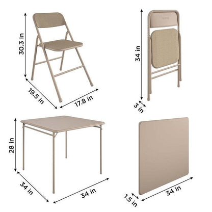 5-Piece Square Folding Dining Table with 4 Chairs Guest Set Game Table - Beige