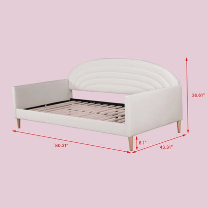 Twin size Mid-Century Modern Off-White Cream Velvet Upholstered Daybed