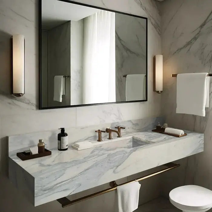 Calacatta Olivia White Gray Marble Wall Mount Bathroom Vanity Sink
