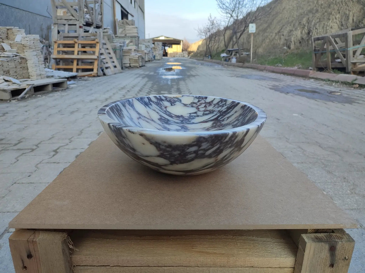 Calacatta Viola Oval White Purple Marble Handcarved Above Counter Vessel Bathroom Sink 14x18x5 Inch