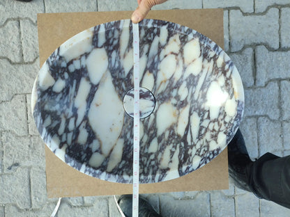 Calacatta Viola Oval White Purple Marble Handcarved Above Counter Vessel Bathroom Sink 14x18x5 Inch