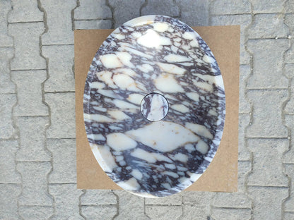 Calacatta Viola Oval White Purple Marble Handcarved Above Counter Vessel Bathroom Sink 14x18x5 Inch