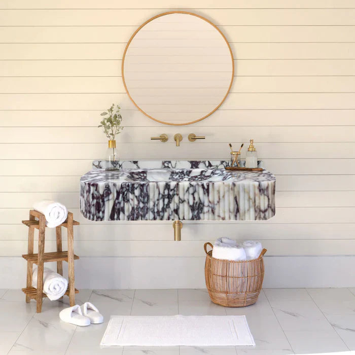 Calacatta Viola Marble Wall-mount Bathroom Vanity - Handcrafted Ribbed Textured 18x32x6