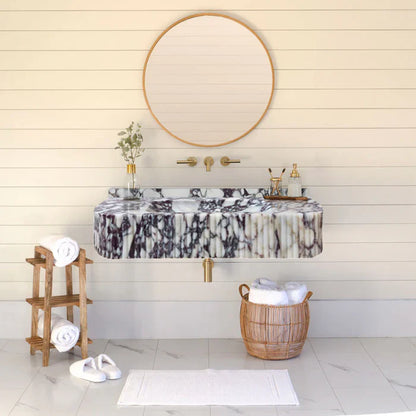 Calacatta Viola Marble Wall-mount Bathroom Vanity - Handcrafted Ribbed Textured 18x32x6