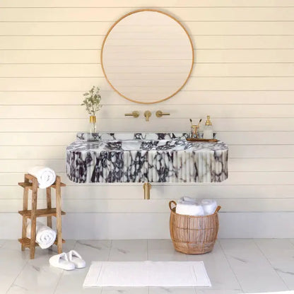 GMStone Calacatta Viola Marble Wall-mount Vanity Sink 18x32 Ribbed