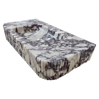 Calacatta Viola Marble Wall-mount Bathroom Vanity - Handcrafted Ribbed Textured 18x32x6
