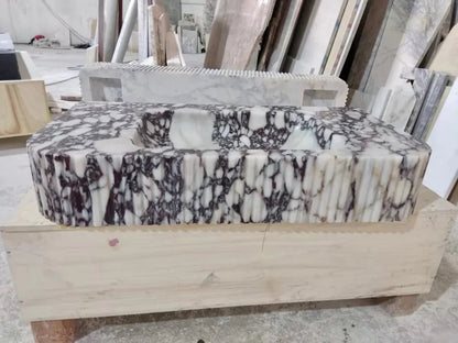 Calacatta Viola Marble Wall-mount Bathroom Vanity - Handcrafted Ribbed Textured 18x32x6