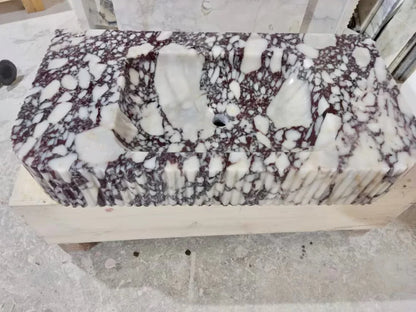 Calacatta Viola Marble Wall-mount Bathroom Vanity - Handcrafted Ribbed Textured 18x32x6