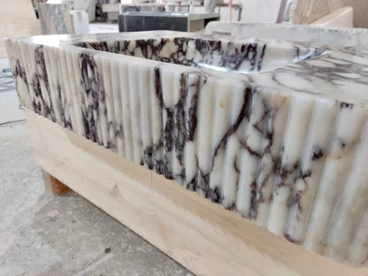 Calacatta Viola Marble Wall-mount Bathroom Vanity Sink Ribbed Textured Front (W)18" (L)30"