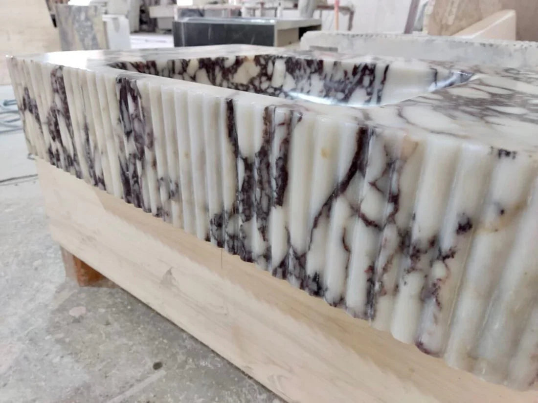 Calacatta Viola Marble Wall-mount Bathroom Vanity - Handcrafted Ribbed Textured 18x32x6
