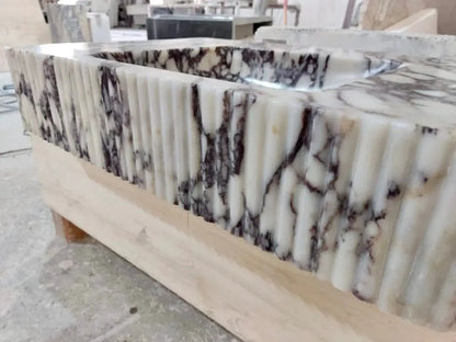 GMStone Calacatta Viola Marble Wall-mount Vanity Sink 18x32 Ribbed