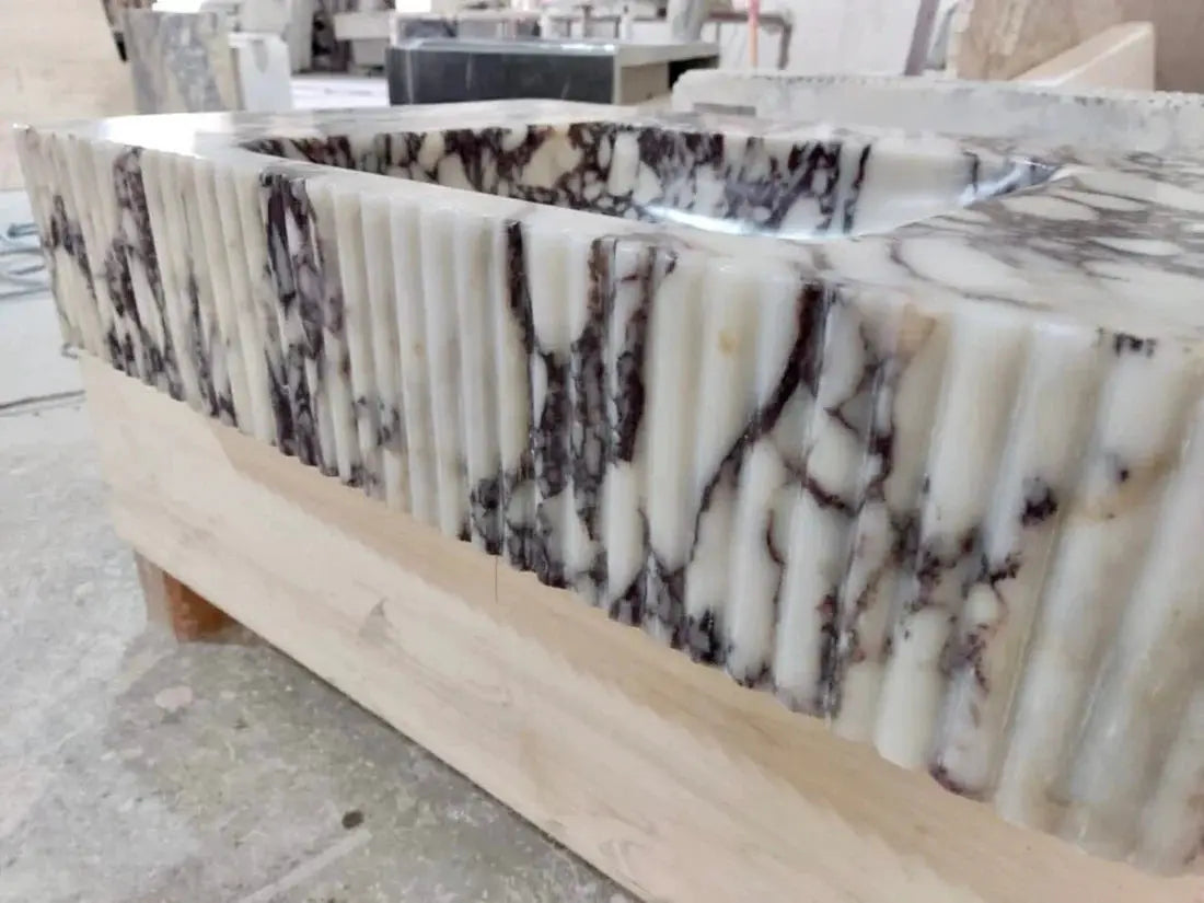 GMStone Calacatta Viola Marble Wall-mount Vanity Sink 18x32 Ribbed