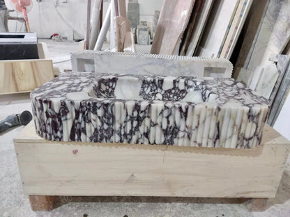 Calacatta Viola Marble Wall-mount Bathroom Vanity - Handcrafted Ribbed Textured 18x32x6