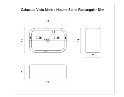 Handcrafted Calacatta Viola Marble Wall Mounted Sink 12x18