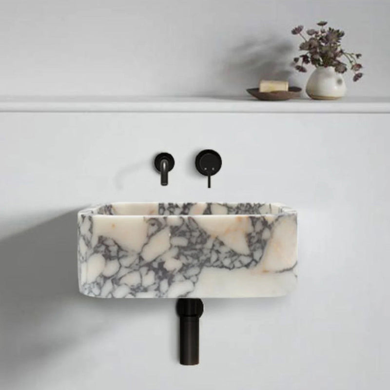 Calacatta Viola Marble Rectangular Wall Mount Bathroom Sink 18 x 12