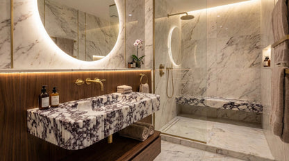 Calacatta Viola Marble Wall-mount Bathroom Vanity - Handcrafted Ribbed Textured 18x32x6