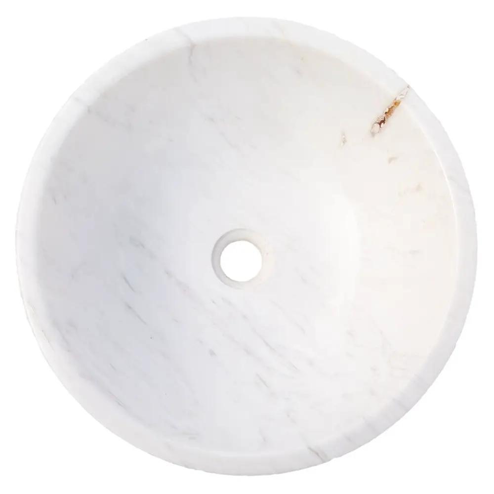 Calacatta White Marble Round Vessel Bathroom Sink 16 Inch