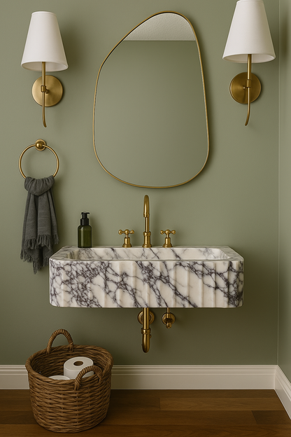 Calacatta Marble Sink | Handcrafted Italian White and Black Stone Basin