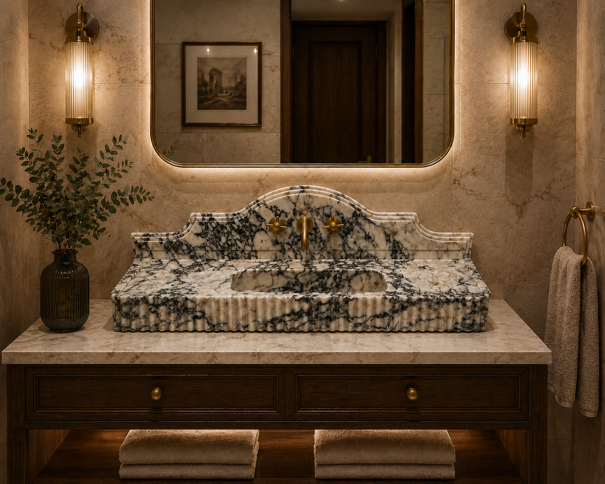 Luxury Calacatta Viola Marble Sink – Bold Italian Stone Design